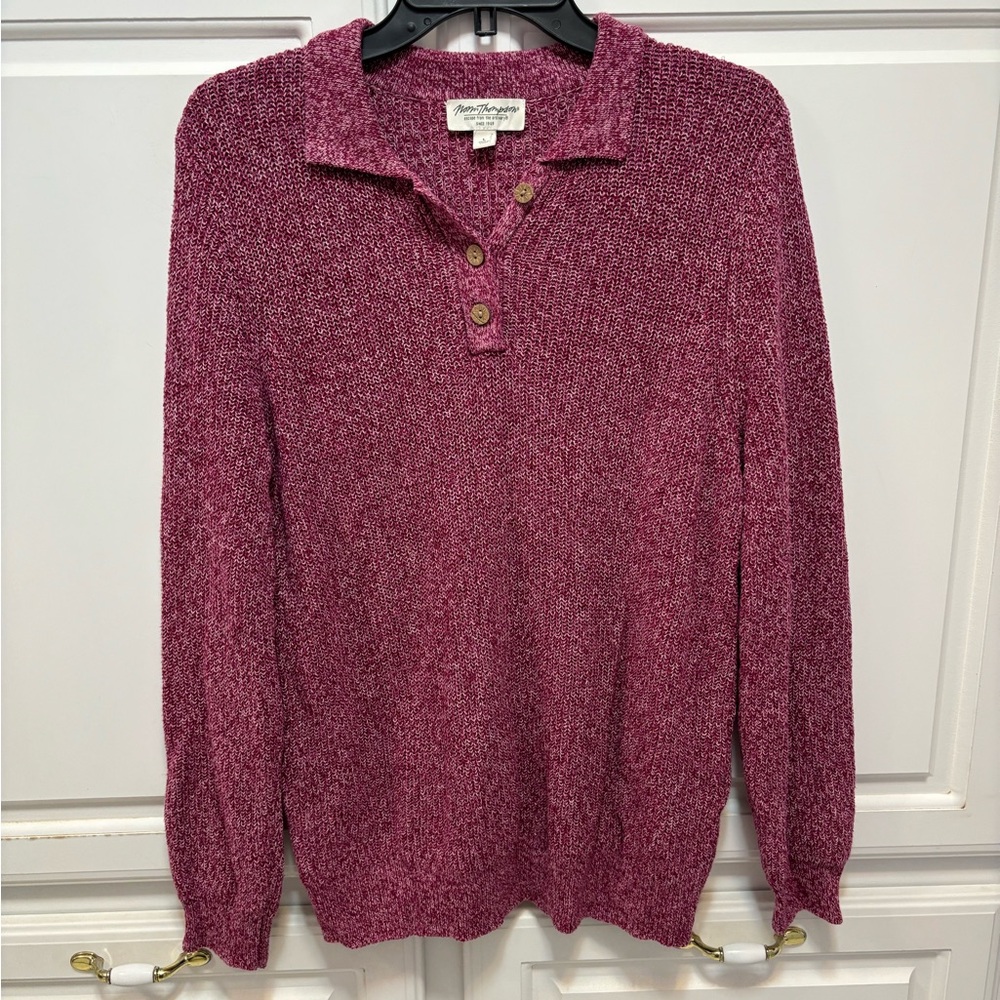 Norm Thompson Vintage Linen Cotton Collared Fuchsia Sweater Women Size Large